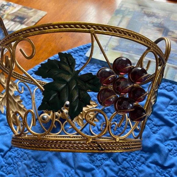 Fruit basket, metal (brass?) and glass. - Picture 2 of 3